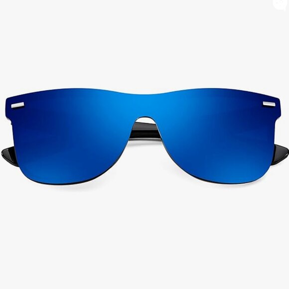 Rimless Mirrored One Piece Lens Sunglasses Reflective Sunglasses Blue Lenses - Picture 2 of 7